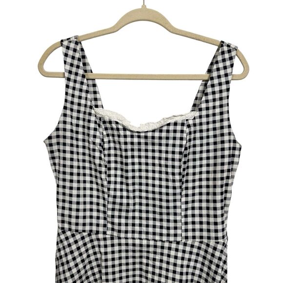 Collectif Womens Sz XL A-Line Gingham Dress Black White Cottage Core Retro Plaid - Picture 2 of 6
